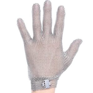 caprihom chainmail glove highest level cut resistant glove food grade stainless steel metal mesh glove for meat cutting, fishing, oyster shucking (l -1pcs)