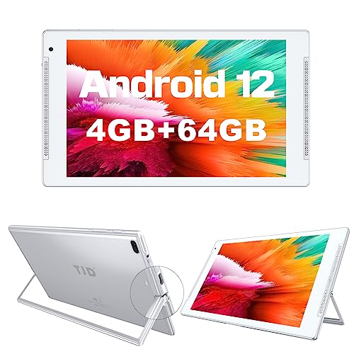 TJD Android 12 Tablets,10.1 inch Tablet PC, 4GB RAM 64GB ROM 512GB MicroSD, FHD IPS Display, Dual Camera, Double Stereo Speakers, Wi-Fi5.0/2.4, Bluetooth5.0, Google GMS Certified (Silver)