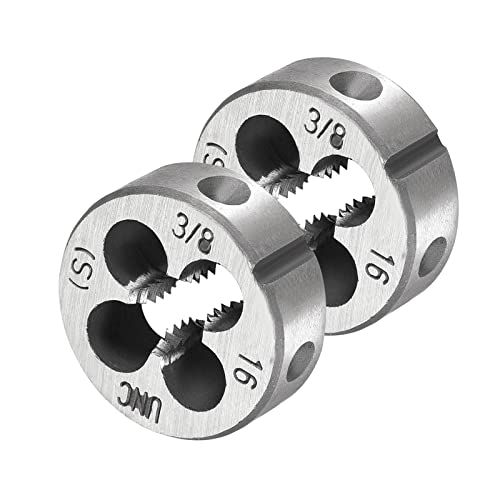 CoCud Round Threading Dies, 3/8-16 UNC Thread, 9SiCr Alloy Tool Steel Screw Milling Tools - (Applications: for Machine Thread Repair), 2-Pieces