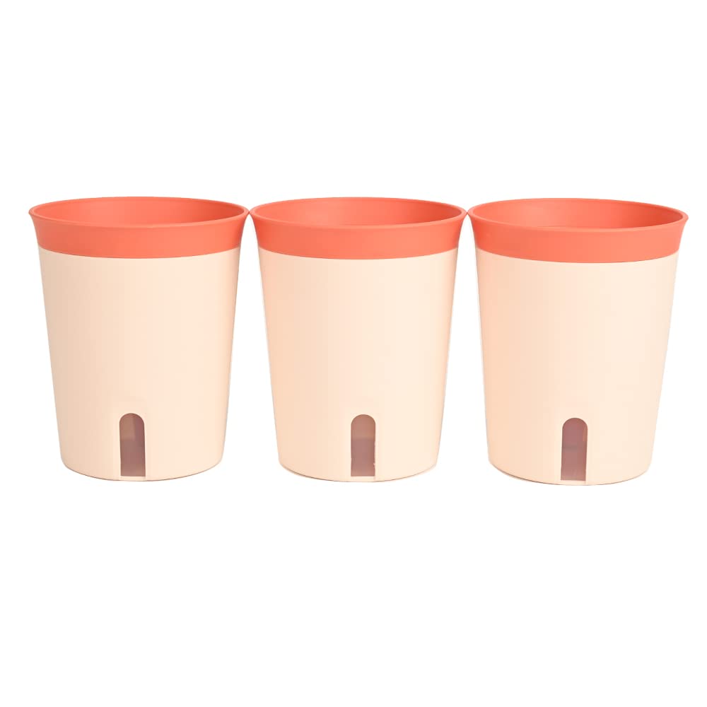 Telsly 5.5 inch self Watering Flowerpot, Three Piece Package, Plastic Ventilated Flowerpot, Suitable for Outdoor windowsill Garden, Indoor Plants, Aloe, Herbs, African Violet, Succulent Plants (Red)