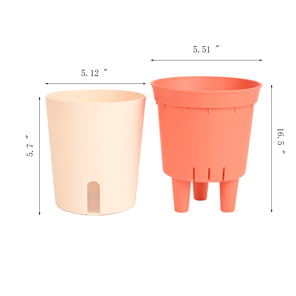 Telsly 5.5 inch self Watering Flowerpot, Three Piece Package, Plastic Ventilated Flowerpot, Suitable for Outdoor windowsill Garden, Indoor Plants, Aloe, Herbs, African Violet, Succulent Plants (Red)