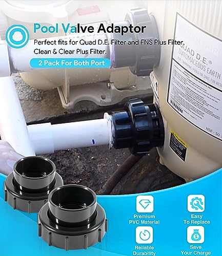 2 Pack 270100 Black Pool Valve Adaptor Replacement Kit for Quad D.E. Filter, FNS Plus Filter, Clean & Clear Plus Filter, Pool/Spa Cartridge Filter