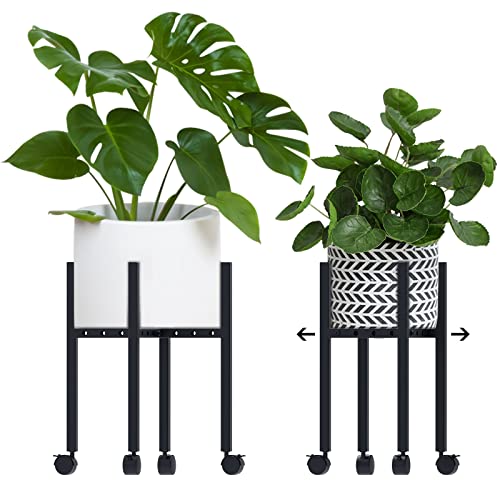 BOIVSHI Adjustable Plant Stand, Plant Stand Fit 9 to 12 Inches Pots, Metal Planter Stand with Detachable Wheels, Suitable for Balcony, Patio, Garden, 1 Pack