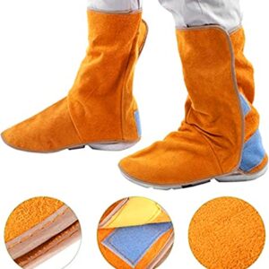 1 Pair of Leather Welding Insoles, Fire Resistant Welding Boots and Shoe Covers, Heat and Wear Welders Work Protection Foot Covers, Welding Safety Shoe Protectors, Welding Leggings