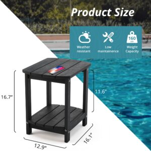 LUE BONA Adirondack Outdoor Side Table, Black HDPS Outdoor Patio End Table Weather Resistant, Pool Composite Plastic Morden Side Table for Patio, Pool, Porch, Garden, Lawn
