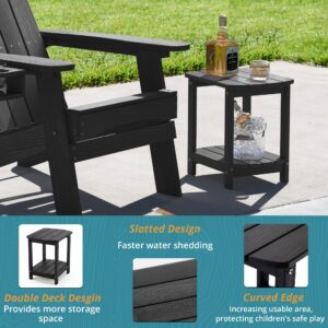 LUE BONA Adirondack Outdoor Side Table, Black HDPS Outdoor Patio End Table Weather Resistant, Pool Composite Plastic Morden Side Table for Patio, Pool, Porch, Garden, Lawn