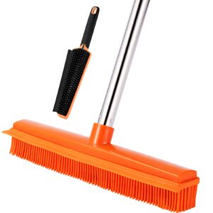 rubber broom for pet hair removal with 57" long handle,carpet rake for fluff carpet with squeegee,dog cat fur remover rug brush broom,hardwood floor,tile,window,portable detailing lint remover brush