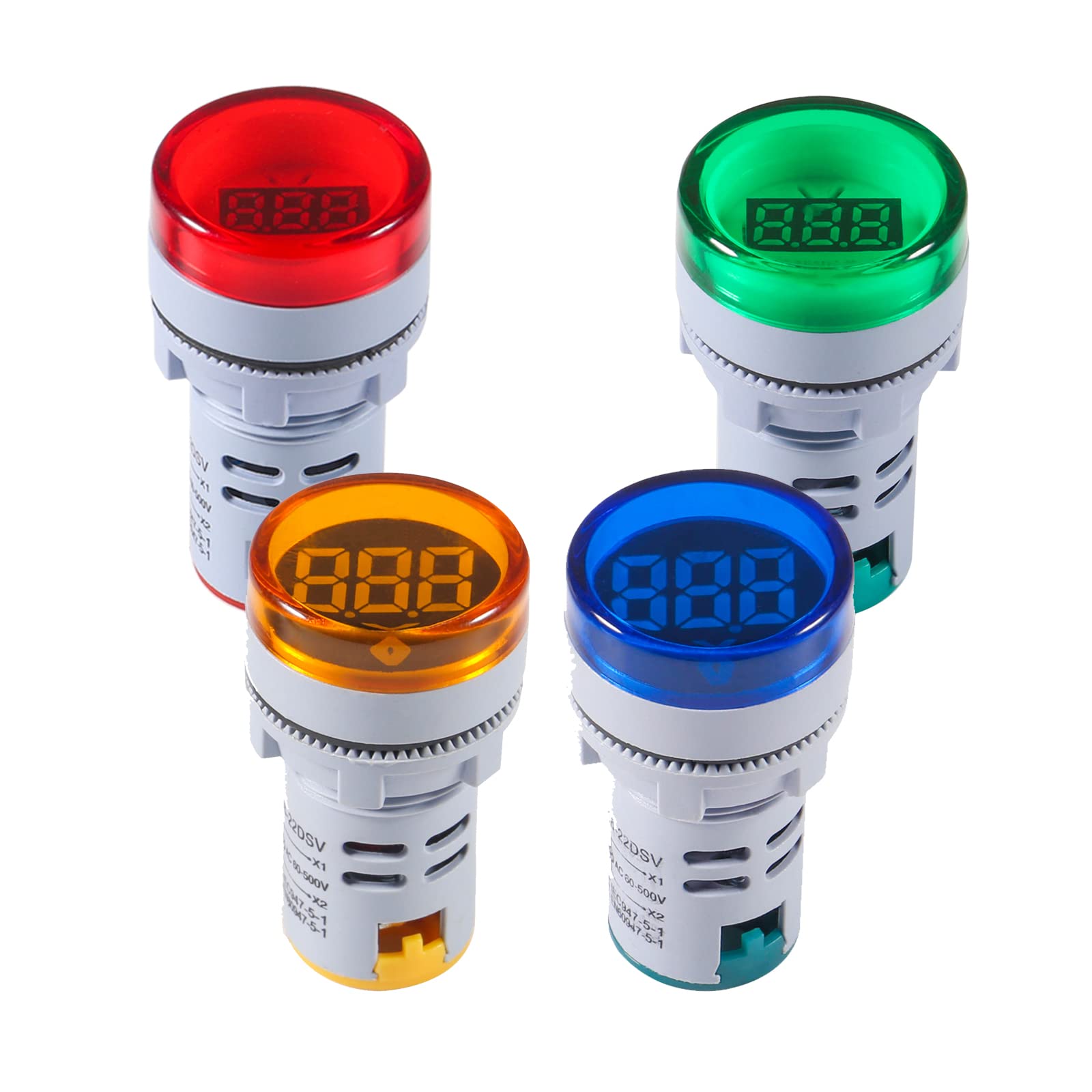 DIANN 4pcs AC Voltage Display AC 60-500V Digital Voltmeter LED Display Voltage Meter Monitor 110V 220V Detetor Red Green Yellow Blue