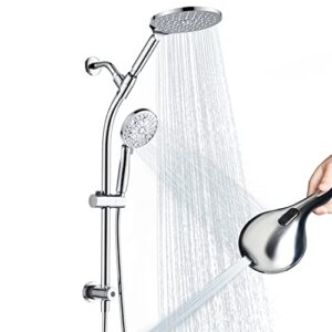 high pressure handheld/rain 3-way shower head combo with 26" adjustable drill-free stainless steel slide bar, 10-mode handheld shower head & 7.48" rain shower head with 5ft hose - polished chrome