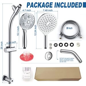 High Pressure Handheld/Rain 3-way Shower Head Combo with 26" Adjustable Drill-free Stainless Steel Slide Bar, 10-Mode Handheld Shower Head & 7.48" Rain Shower Head with 5ft Hose - Polished Chrome