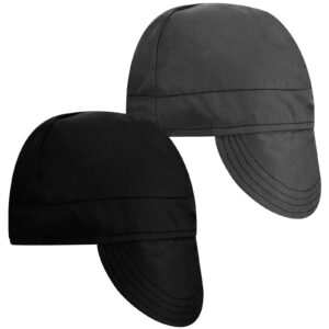 janmercy 2pcs welding caps for men flame resistant cotton welding hat welder caps mesh inside liner elastic low crown (black gray)