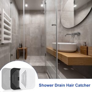 6 Pcs Shower Drain Hair Catcher Silicone TPR Square Drain Cover Hair Trap for Shower Drain Bathtub Bathroom Kitchen with Suction Cups, Grey Black White