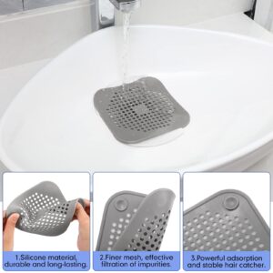 6 Pcs Shower Drain Hair Catcher Silicone TPR Square Drain Cover Hair Trap for Shower Drain Bathtub Bathroom Kitchen with Suction Cups, Grey Black White
