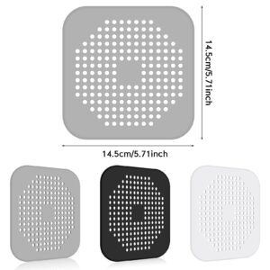 6 Pcs Shower Drain Hair Catcher Silicone TPR Square Drain Cover Hair Trap for Shower Drain Bathtub Bathroom Kitchen with Suction Cups, Grey Black White