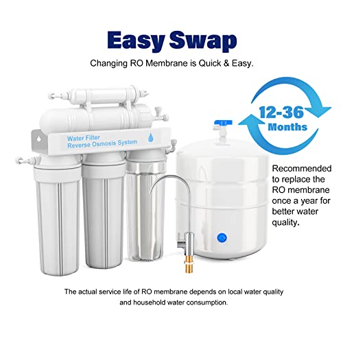 MOPUEHEL 50 GPD Reverse Osmosis Membranes, RO Membrane Filter Replacement, Compatible for RO5DX / RO5DXC / RO5XBN / RO5XCBN RO5M / RO5MX2 / RO5MXBN / RO5MXC / ROES-50 / MEM-ES-50 / GXRM10RBL (1 Pack)