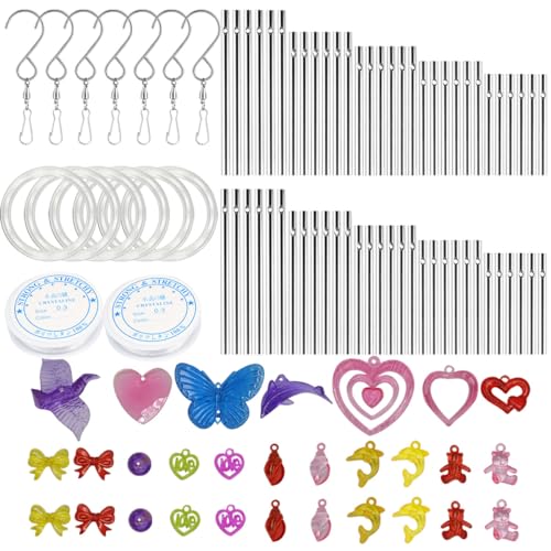 SAIDIC 100PCS Wind Chime Parts Wind Chime Tubes Wind Chime DIY Supplies DIY Wind Chime Kit Windchime Kits Glass Beads Acrylic Wind Chime Pendant for Adults Kids Arts and Crafts