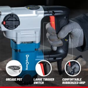DongCheng 1-1/8 Inch SDS-Plus Rotary Hammer Drill with Safety Clutch, 9.2Amp Heavy Duty Corded Demolition Hammer for Concrete, 1300 RPM, 3.6 Joules, Including 3pcs Drill Bits