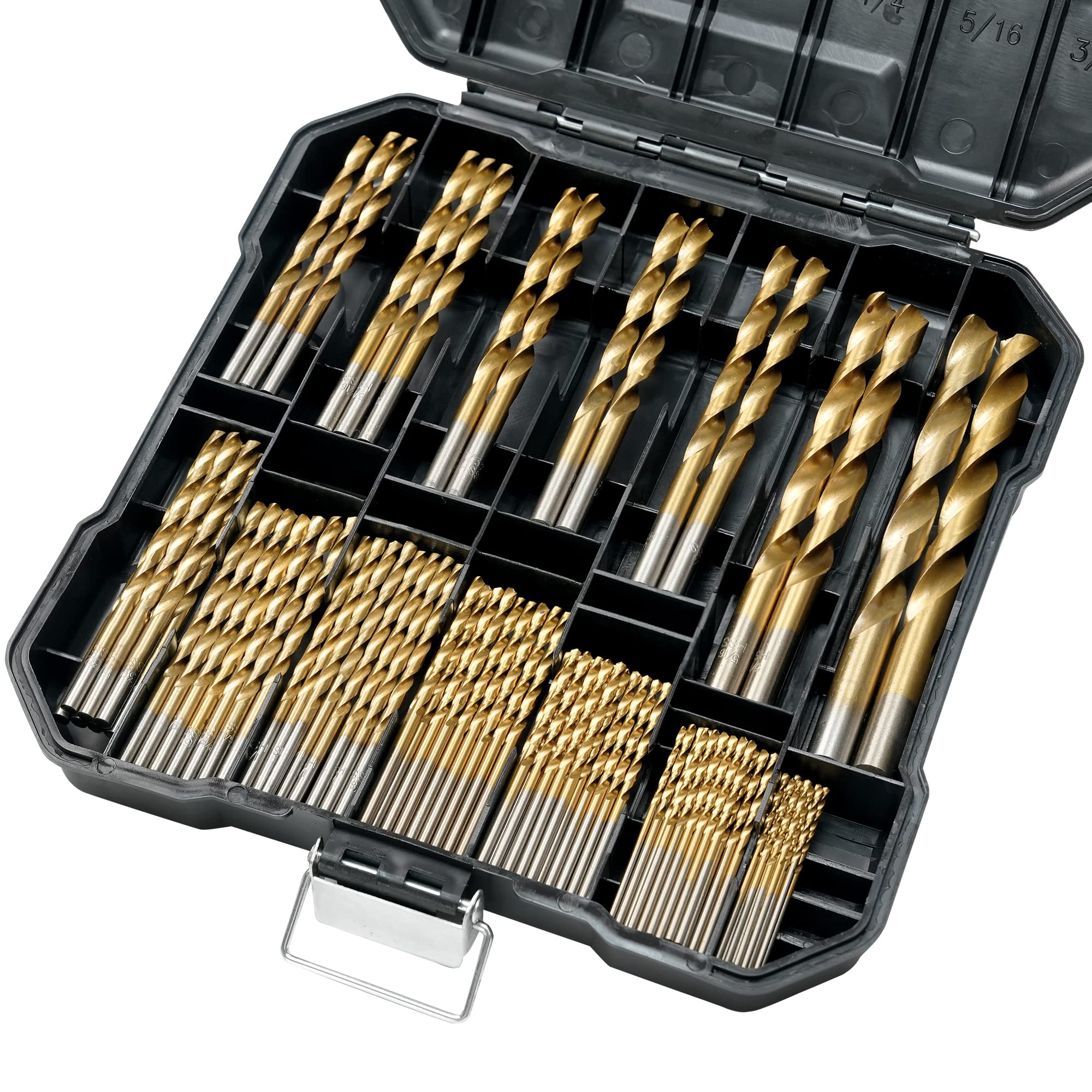 GMTOOLS 99 Pcs Drill Bit Set, 135° Tip Titanium Coated High Speed Steel, Twist Drill Bit Kit for Iron, Aluminum Alloy, Copper, Wood, Plastic, with Hard Storage 1/16"-3/8"