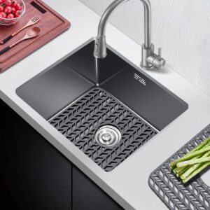 AWOKE Sink Protectors for Kitchen Sink | 18.2"x 12.5" Kitchen Sink Mats for Bottom of Kitchen Sink | Sink Inserts for Kitchen Sink of Stainless Steel Sink | Center Drain (Grey)