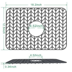 AWOKE Sink Protectors for Kitchen Sink | 18.2"x 12.5" Kitchen Sink Mats for Bottom of Kitchen Sink | Sink Inserts for Kitchen Sink of Stainless Steel Sink | Center Drain (Grey)