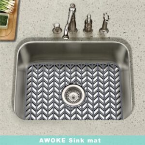 AWOKE Sink Protectors for Kitchen Sink | 18.2"x 12.5" Kitchen Sink Mats for Bottom of Kitchen Sink | Sink Inserts for Kitchen Sink of Stainless Steel Sink | Center Drain (Grey)