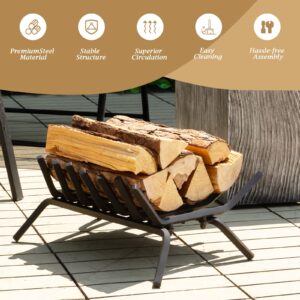 HAPPYGRILL 18 Inch Fireplace Log Grate, Heavy-Duty Solid Steel, Black, Firewood Burning Rack, Indoor Outdoor Use