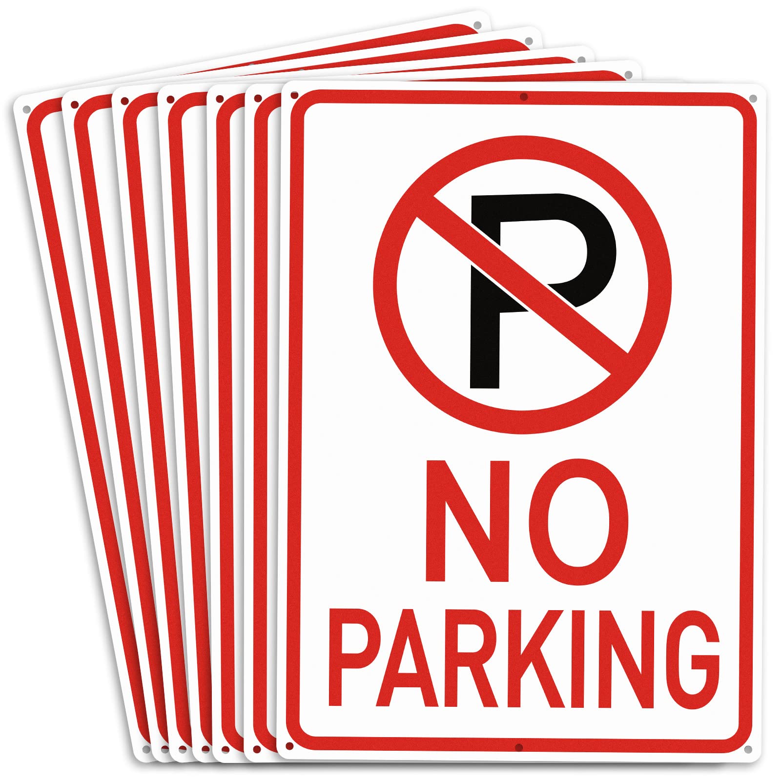 6 Pcs No Parking Signs with Symbol Sign 14 x 10 Inches Reflective Aluminum Nonparking Sign, UV Protected, Weather Resistant, Waterproof, Durable Ink Industrial Warning Signs, Easy to Mount