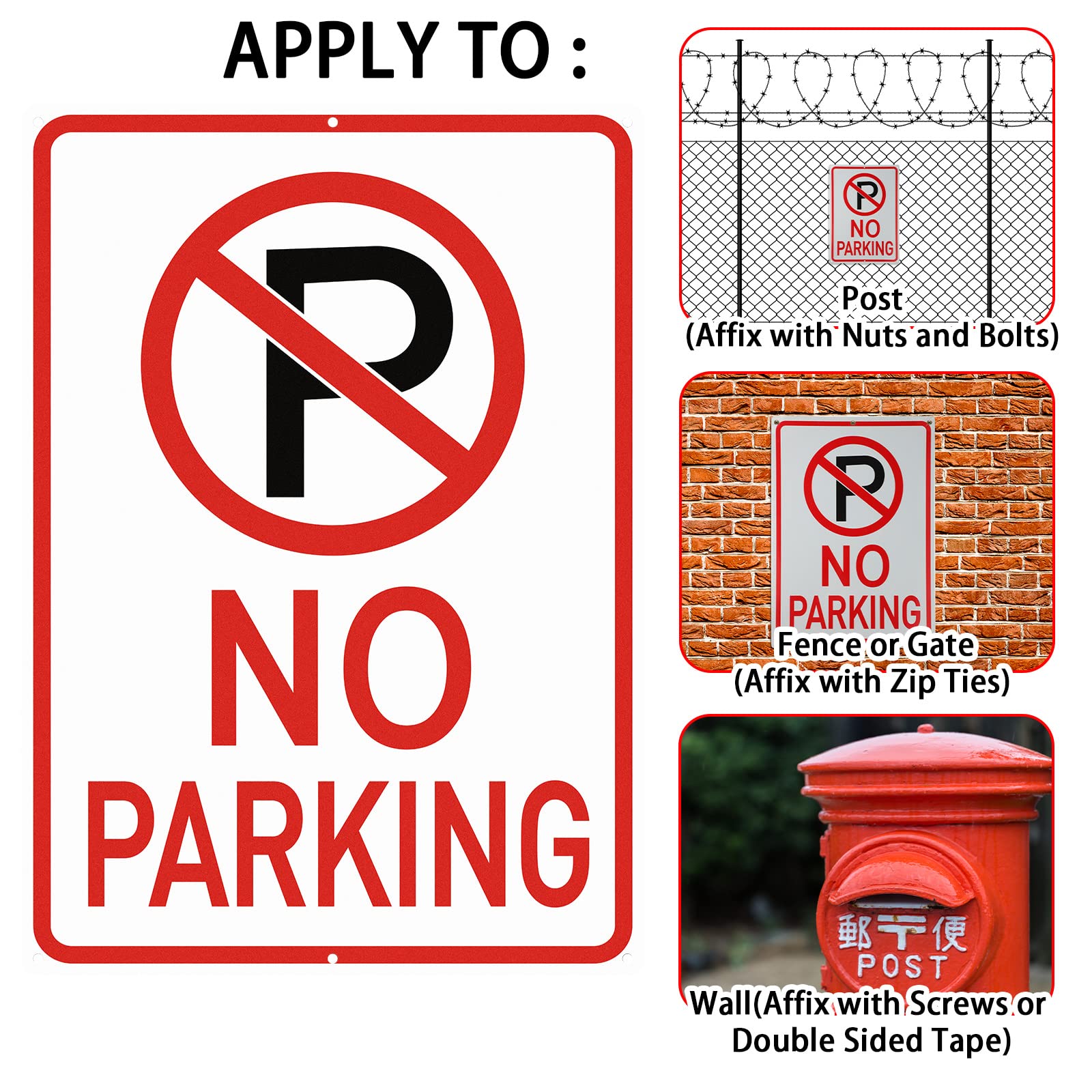 6 Pcs No Parking Signs with Symbol Sign 14 x 10 Inches Reflective Aluminum Nonparking Sign, UV Protected, Weather Resistant, Waterproof, Durable Ink Industrial Warning Signs, Easy to Mount