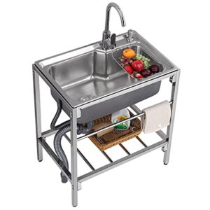 stainless steel utility sink free standing single bowl commercial restaurant kitchen sink w/ storage shelve laundry tub for indoor outdoor garage backyard 27.9x18.5in 1