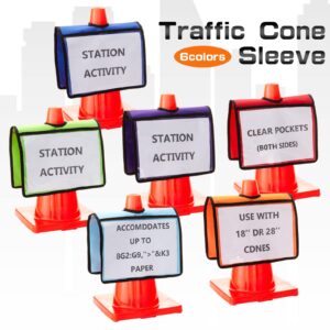 Amylove Set of 6 Traffic Cone Sleeve Cone Covers with Pockets Message Sign Sleeve for Caution Outdoor Activity Warning Signals Safety Sports Training