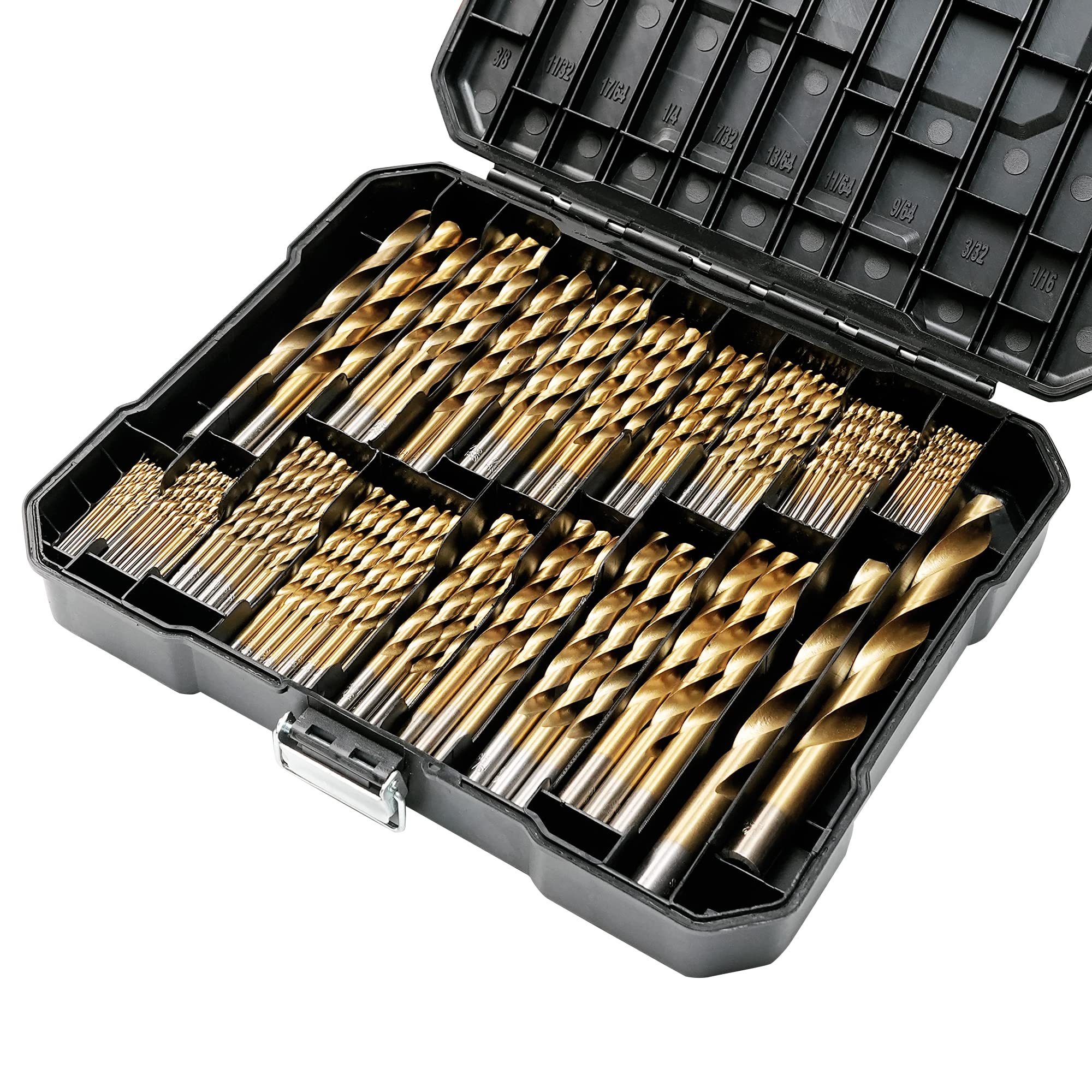 GMTOOLS 230 Pcs Drill Bit Set, 135° Tip Titanium Coated High Speed Steel, Twist Drill Bit Kit for Iron, Aluminum Alloy, Copper, Wood, Plastic, with Hard Storage 1/16"-3/8"