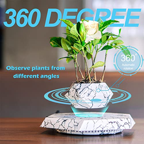 HCNT Floating Plant Pot - Levitation Air Bonsai Pot for Succulents, Floating Planter, Potted Plant Home, Office & Decor in Flower Pots for Home. (Marble)