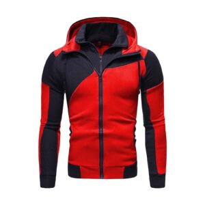 maiyifu-gj men's slim fit zip up hoodie zipper fleece color block hooded sweatshirts long sleeve lightweight hoodies jacket (red,medium)