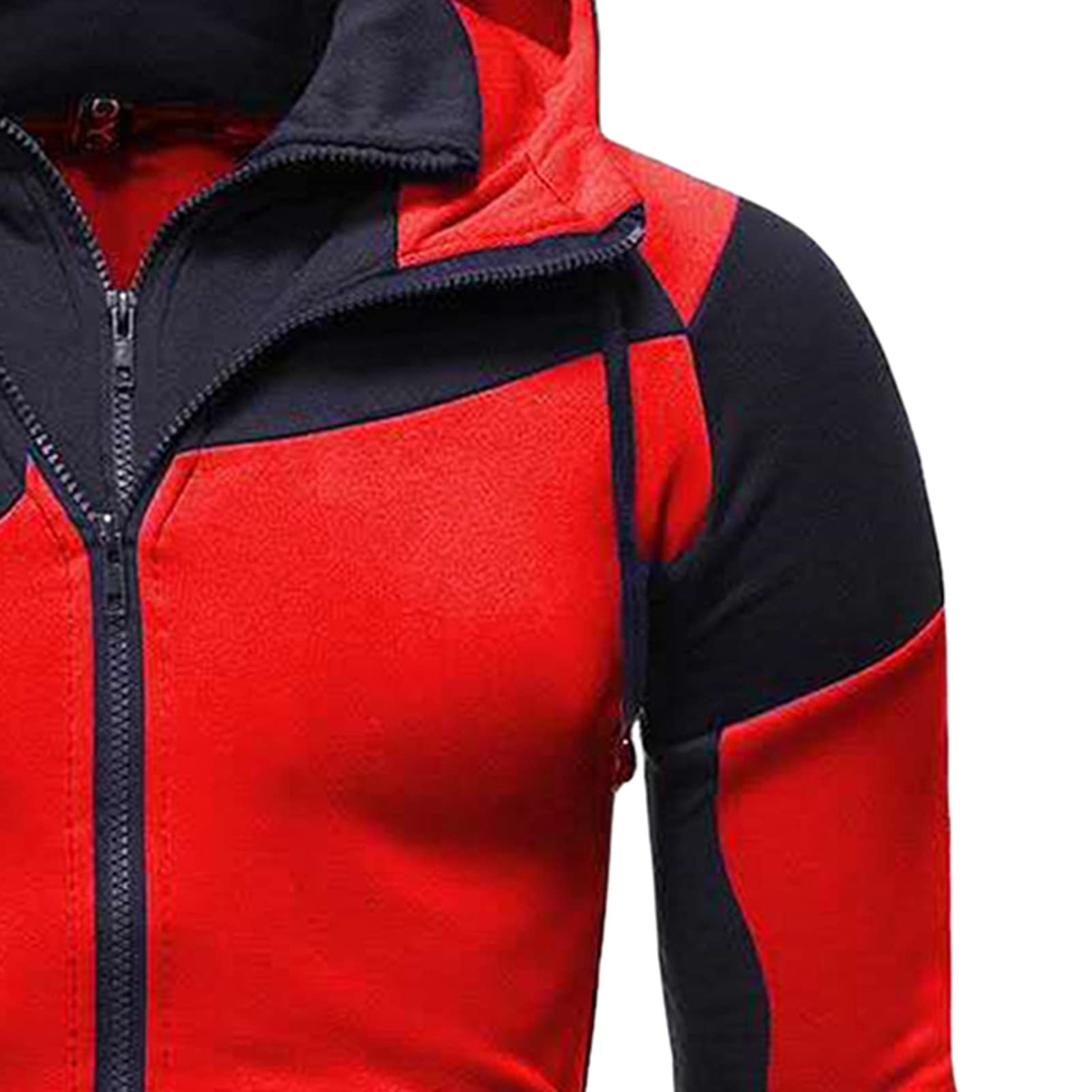 Maiyifu-GJ Men's Slim Fit Zip Up Hoodie Zipper Fleece Color Block Hooded Sweatshirts Long Sleeve Lightweight Hoodies Jacket (Red,Medium)