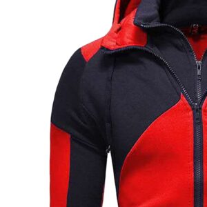 Maiyifu-GJ Men's Slim Fit Zip Up Hoodie Zipper Fleece Color Block Hooded Sweatshirts Long Sleeve Lightweight Hoodies Jacket (Red,Medium)