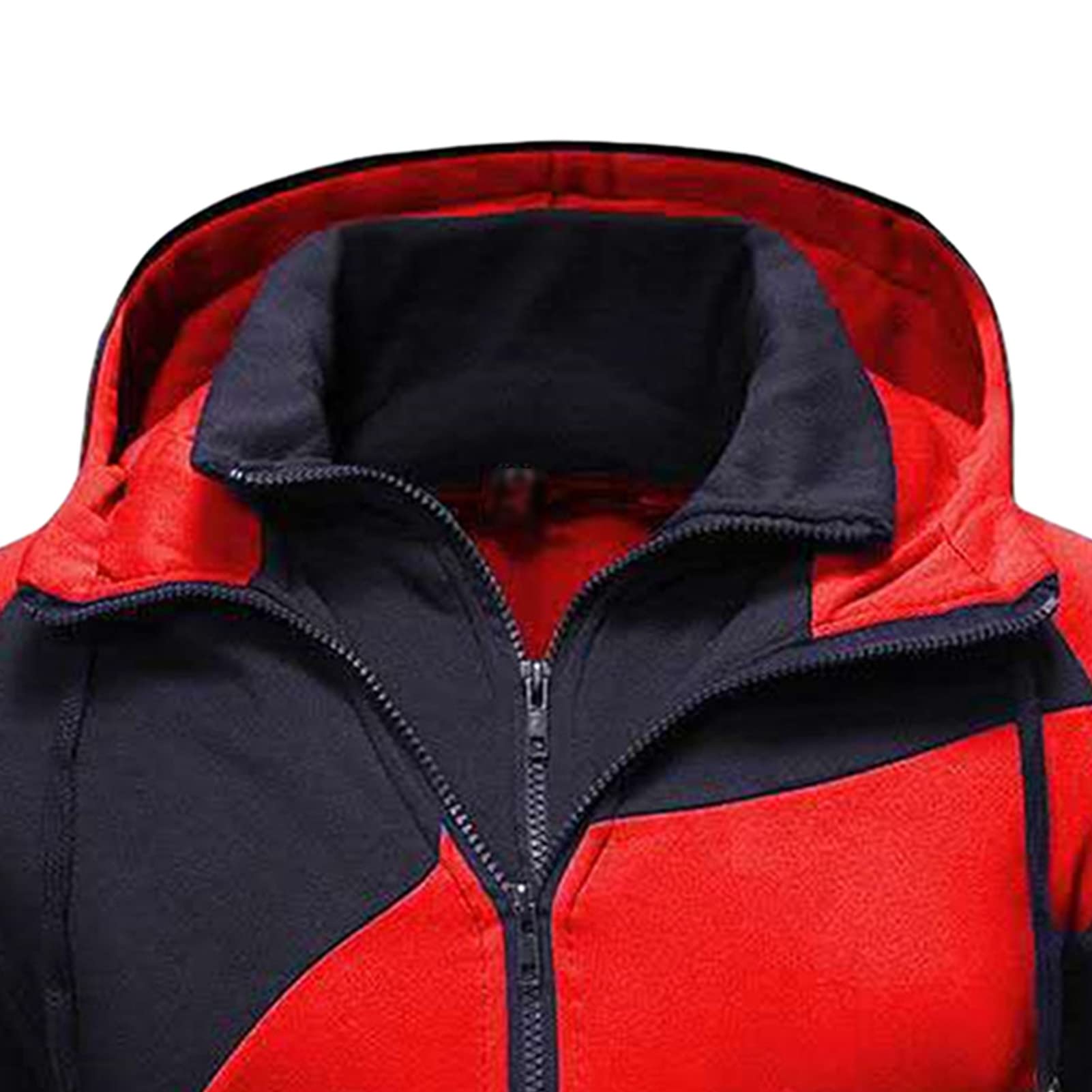 Maiyifu-GJ Men's Slim Fit Zip Up Hoodie Zipper Fleece Color Block Hooded Sweatshirts Long Sleeve Lightweight Hoodies Jacket (Red,Medium)