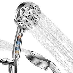 popioibr high pressure 10-mode handheld shower head- extra long 80" ss hose 5.04" portable detachable shower head with hard water filter for bathroom outdoor, anti-clog & powerful to clean tile & pets