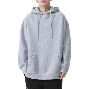 maiyifu-gj men's solid loose fit pullover hoodies casual athletic hooded sweatshirts long sleeve hoodie with kanga pocket (light grey,medium)