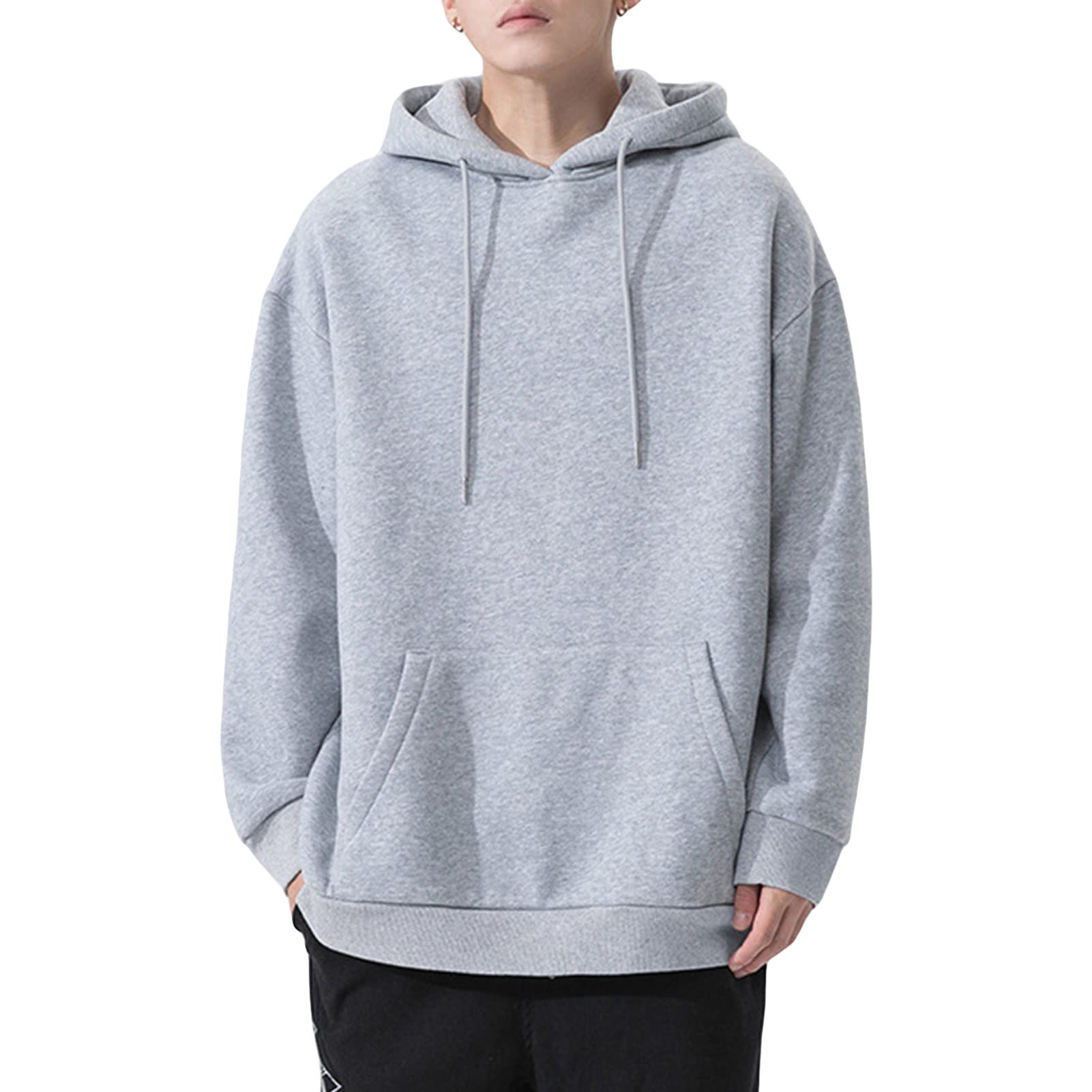 Maiyifu-GJ Men's Solid Loose Fit Pullover Hoodies Casual Athletic Hooded Sweatshirts Long Sleeve Hoodie with Kanga Pocket (Light Grey,Medium)