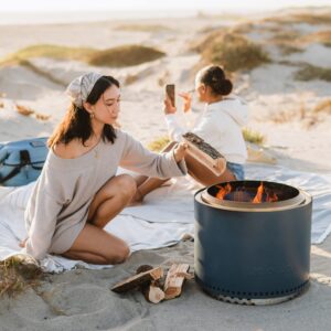 Solo Stove Bonfire 2.0 with Stand, Smokeless Fire Pit | Wood Burning Fireplace w Removable Ash Pan, Portable Outdoor Firepit For Camping, Stainless Steel, H:16.75in x Dia:19.5in, 25.1lbs, Color: Water