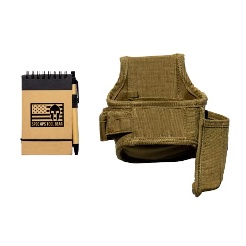 SOTG Tape and Tool Holder with Notebook, Functional Belt Attachment for Tape Measure, Utility Knife, Pens, Coyote Tan