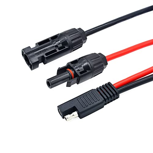 10AWG Solar Panel Connector Cable, 10AWG SAE Connector to Male & Female Solar Connectors Extension Cable Wire for RV Solar Panel DC Power Battery Charger with SAE Polarity Reverse Adapter