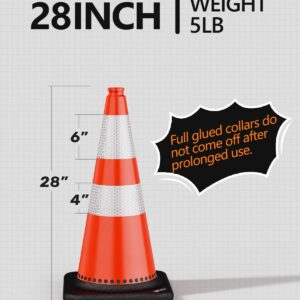 (8 Pack) BATTIFE Traffic Cones 28 Inch with Black Weighted Base,Durable PVC Orange Cone for Traffic Control,Construction Events, Driveway Road Parking Lot