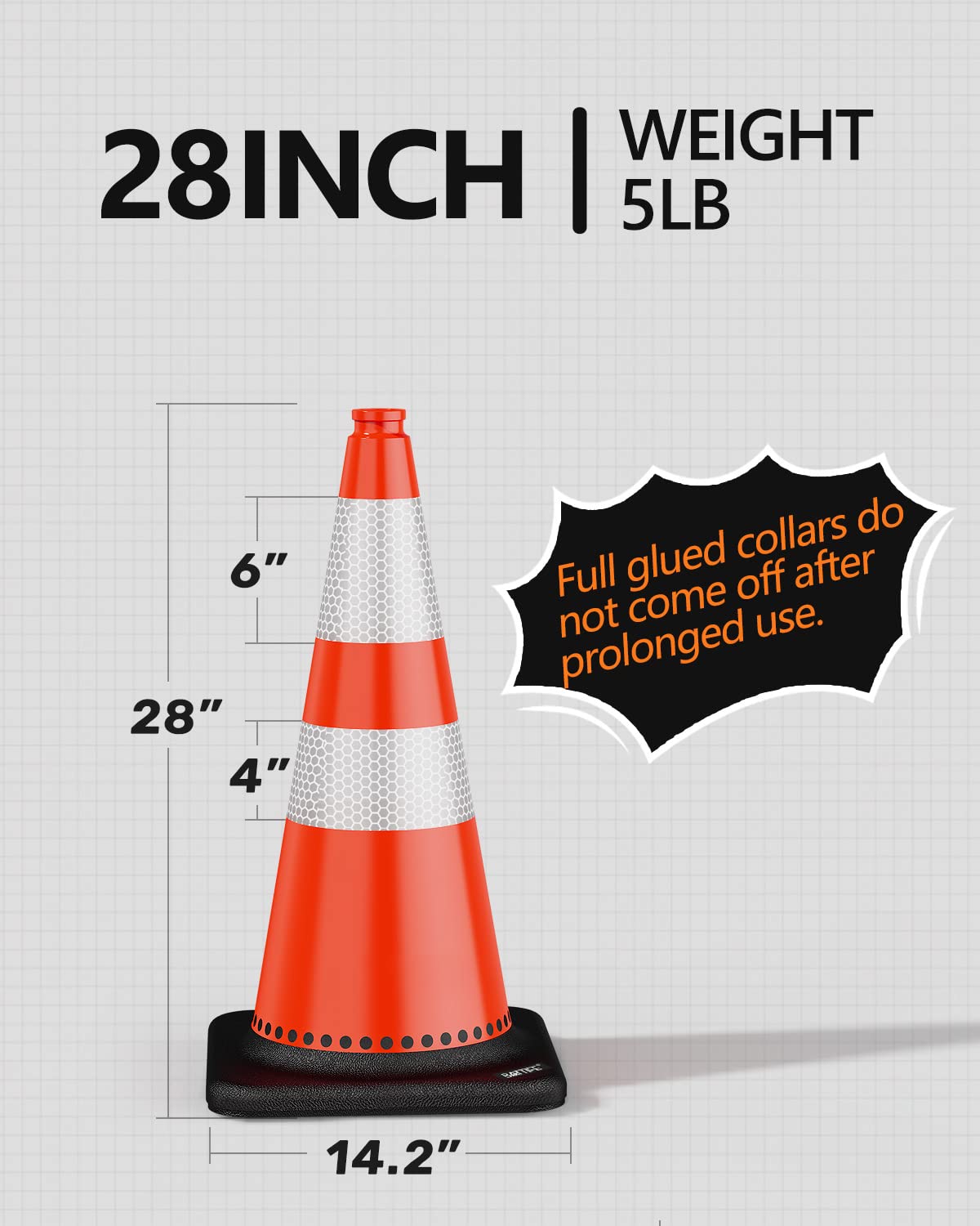 (8 Pack) BATTIFE Traffic Cones 28 Inch with Black Weighted Base,Durable PVC Orange Cone for Traffic Control,Construction Events, Driveway Road Parking Lot