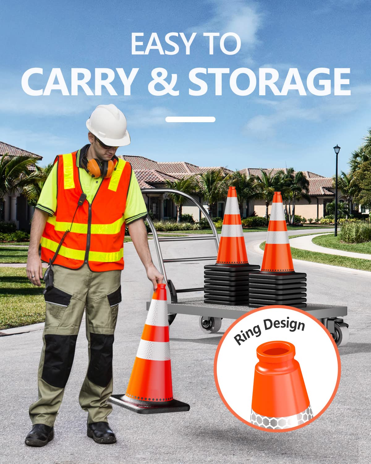 (8 Pack) BATTIFE Traffic Cones 28 Inch with Black Weighted Base,Durable PVC Orange Cone for Traffic Control,Construction Events, Driveway Road Parking Lot