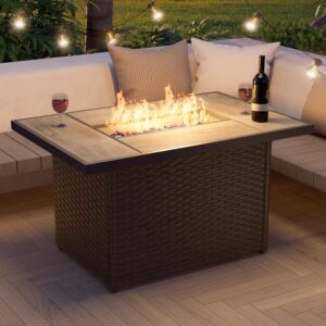 grand patio outdoor propane fire pit table with cover/lid for patio, 43 inch 50,000 btu,wicker/rectangle
