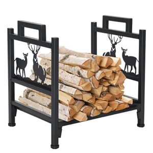 Outvita Firewood Log Rack, Small Iron Lumber Storage Holder, Wood Pile Stacker Organizer for Indoor Outdoor Fireplace Fire Stove Pit With Elk Christmas Elements Black