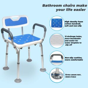 Shower Chair with Arms Heavy Duty Bath Chair with Back Inside Shower Transfer Bath Seat Padded Bench Portable Lift Height Adjustable Legs for Bathtub Non-Slip feet