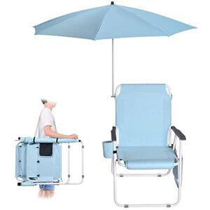 high beach chair with upf50+ umbrella canopy shade lightweight portable folding lawn chairs with arms shoulder strap cup holder for adults outdoor concert patio camping sand festival pool picnic
