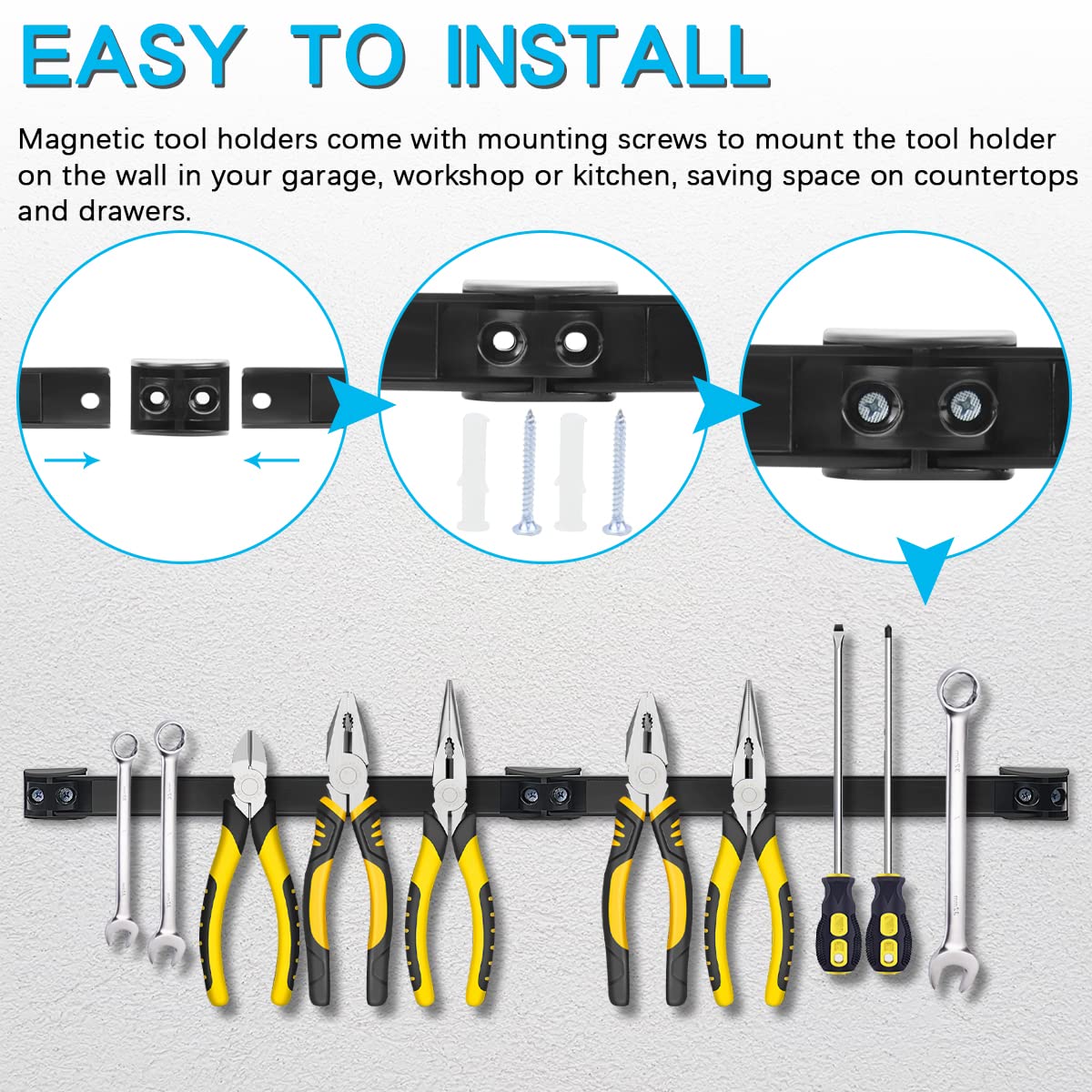 Magnetic Tool Holder Strip - Alloy Steel 5 Pack, Heavy Duty Tool Organizer Magnetic Strip, Tool Magnet Bar For Garage Tool Organization 12 In